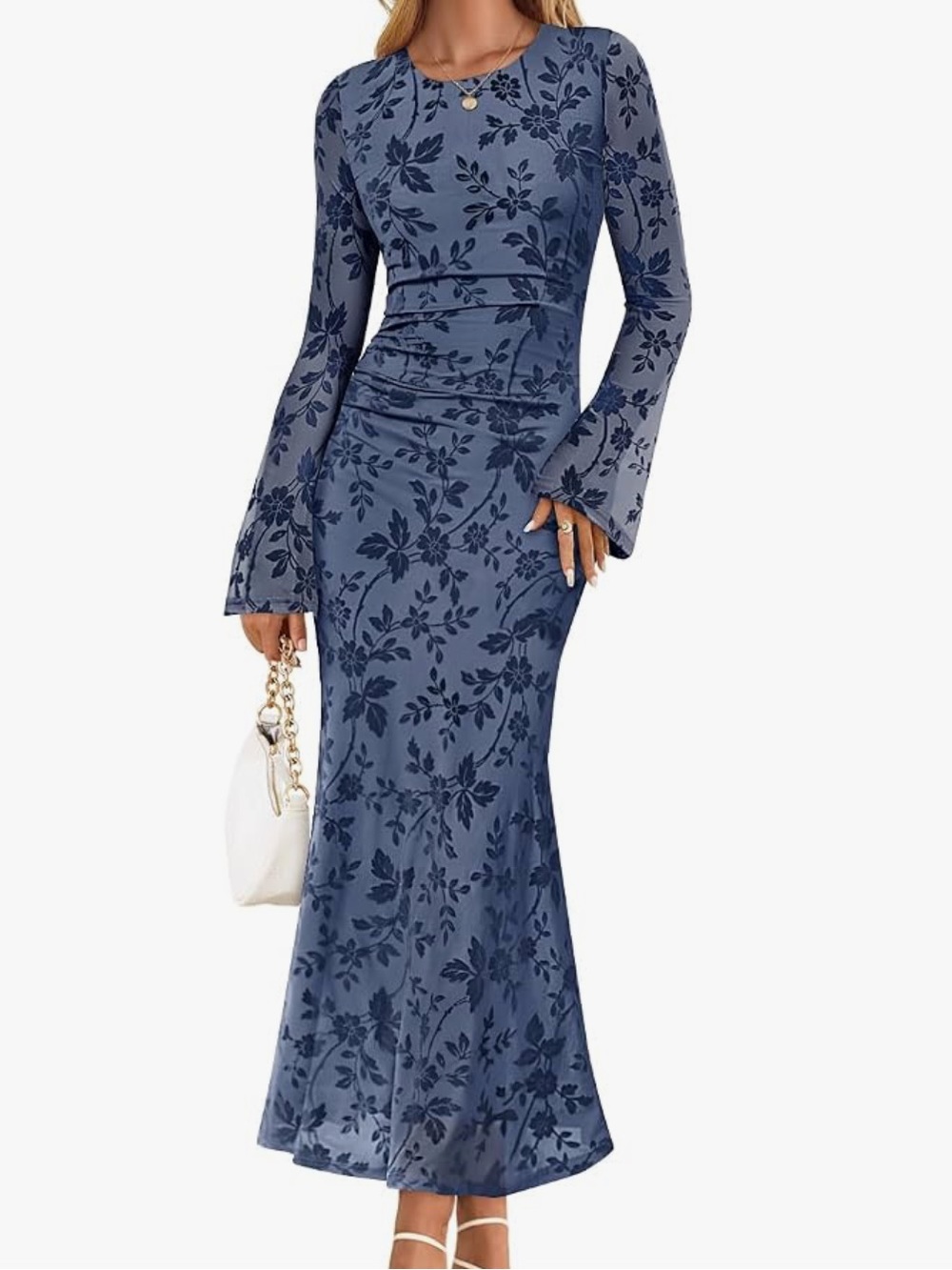 Blue Floral Long Sleeve Dress
